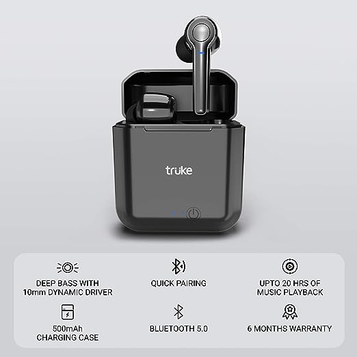 truke Fit Buds 5.0 Bluetooth Truly Wireless In Ear Earbuds with Mic (TWS), with 10mm Driver, with 500mAh Case for 20hrs Music Playtime, Quick Paring (Black) truke Fit Buds 5.0 Bluetooth Truly Wireless In Ear Earbuds with Mic (TWS), with 10mm Driver, with 500mAh Case for 20hrs Music Playtime, Quick Paring (Black)